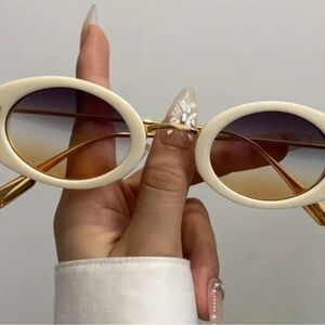 Cream and Gold Oval Sunglasses